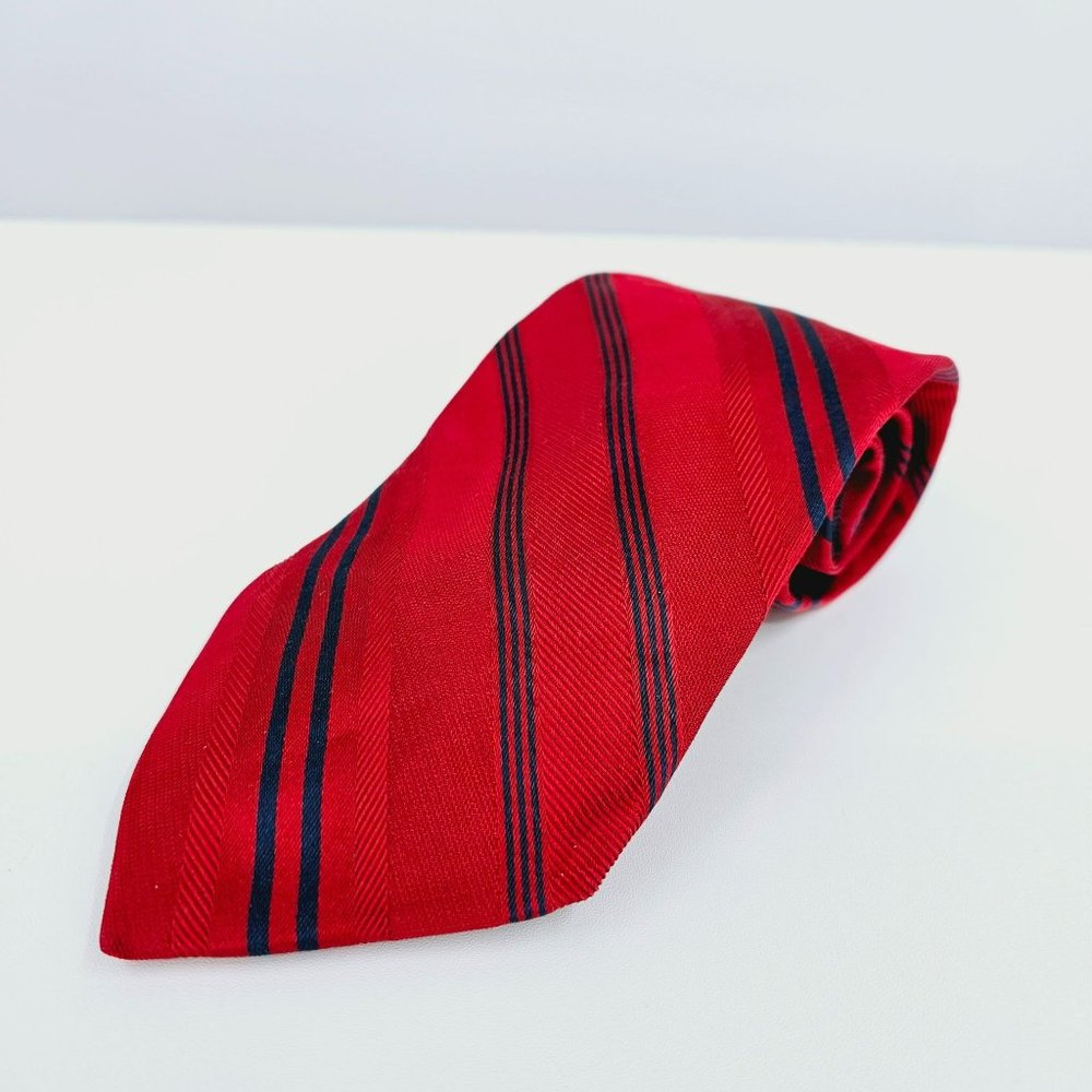 Tommy Hilfiger Tie 100% Silk USA Made Red Blue Striped Classic Preppy Work Gift